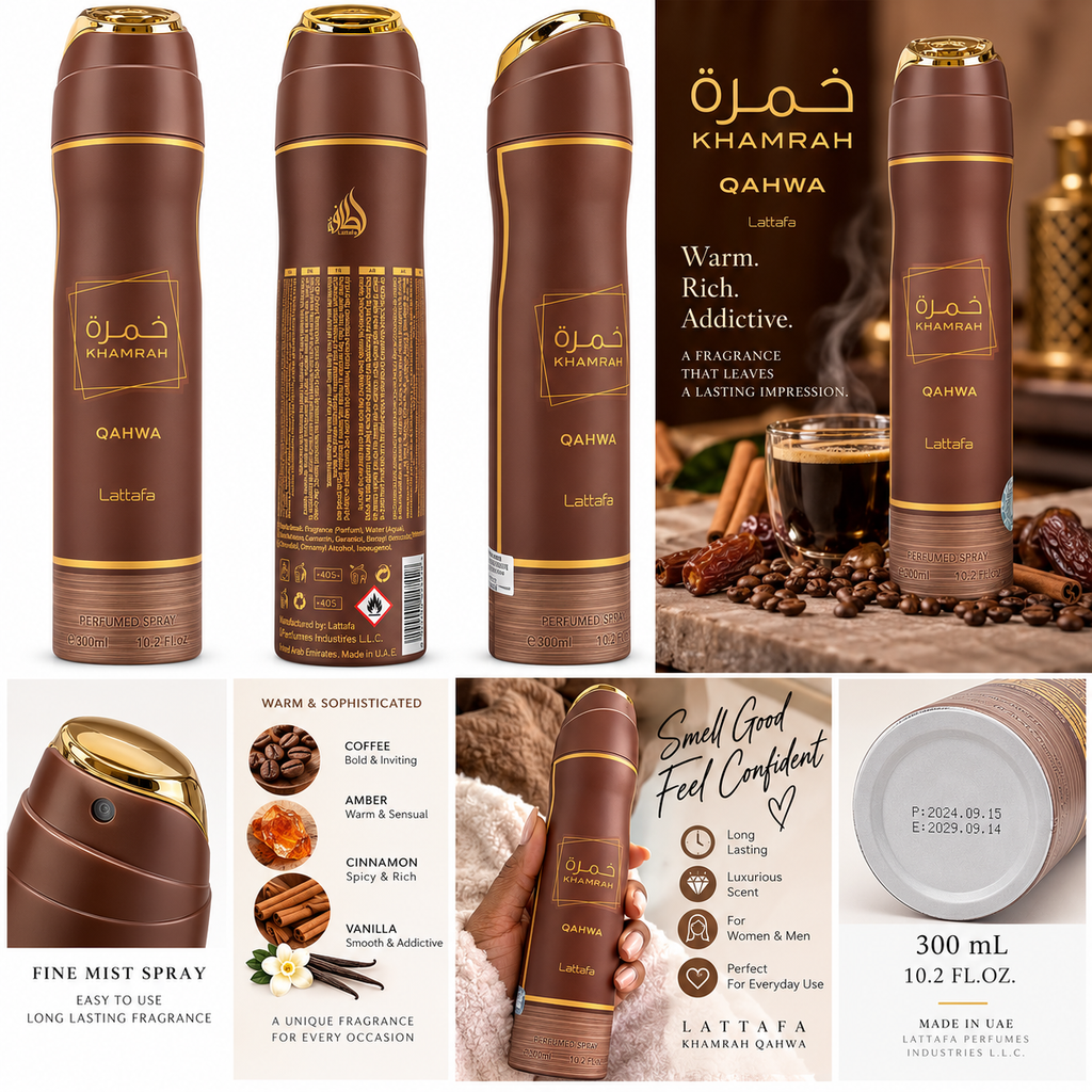 Lattafa Khamrah Qahwa Perfumed Spray – 300 mL / 10.2 fl oz