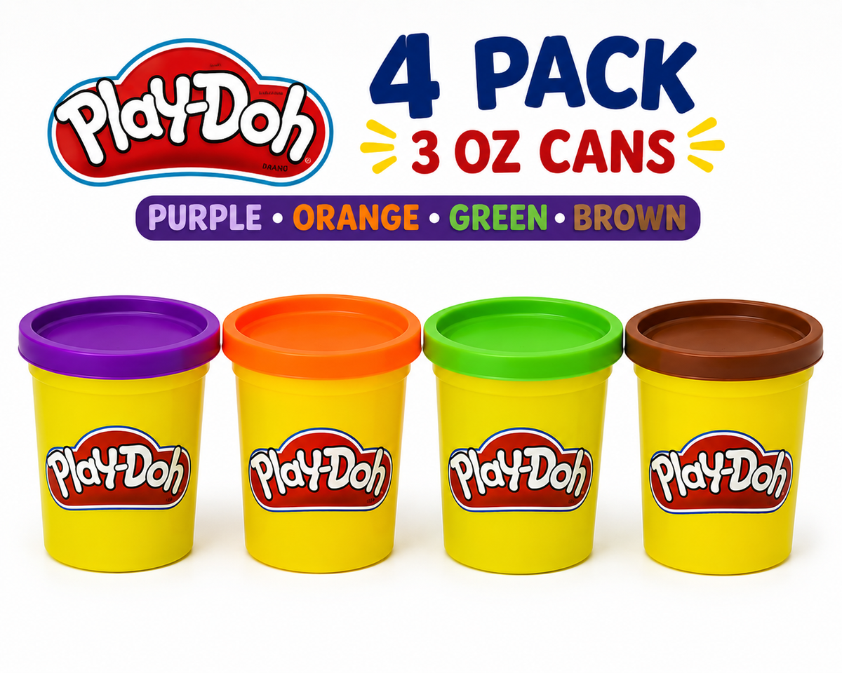 Play-Doh 4-Pack – Purple, Orange, Green & Brown, 3 oz Cans