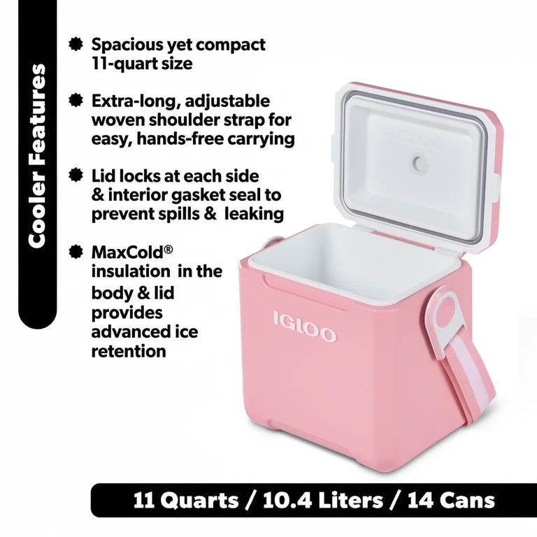 Igloo 11-Quart MaxCold Cooler with Adjustable Shoulder Strap – Pink