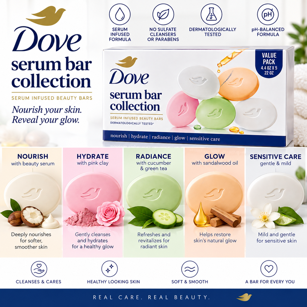 Dove Serum Bar Collection – 5 Beauty Bars, 4.4 oz Each (22 oz Total)