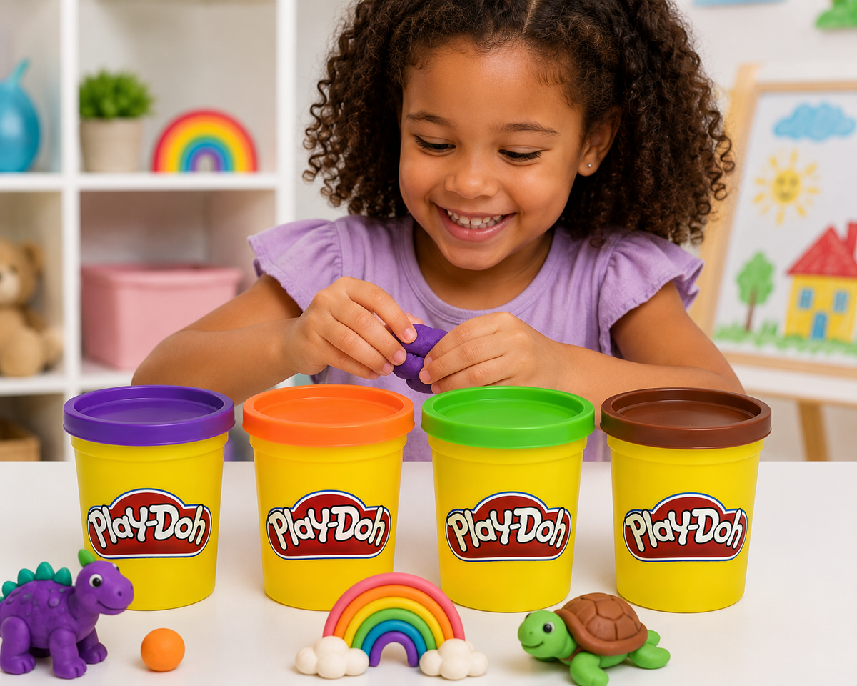 Play-Doh 4-Pack – Purple, Orange, Green & Brown, 3 oz Cans