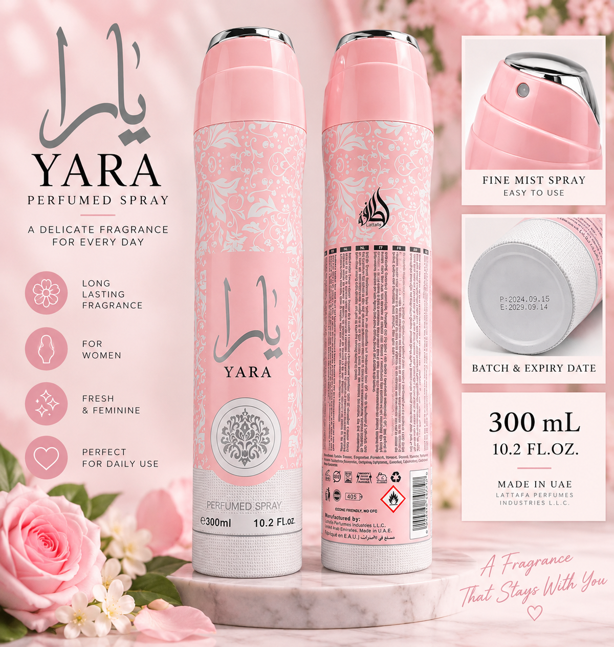 Lattafa Yara Perfumed Spray for Women – 300 mL / 10.2 fl oz